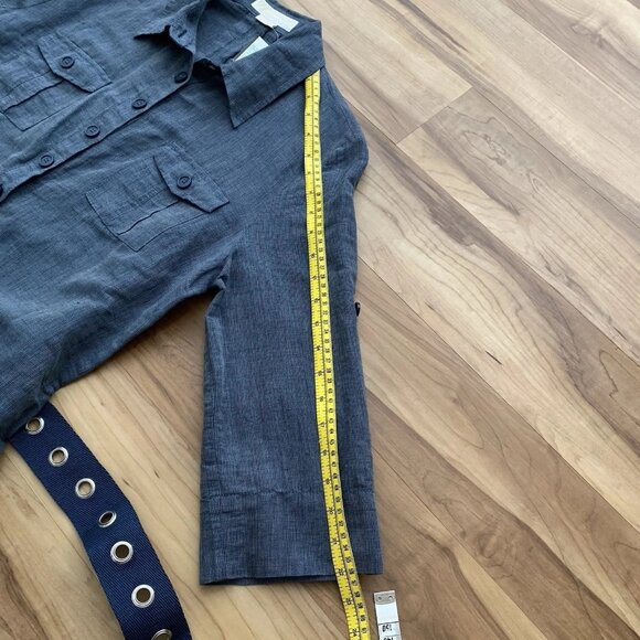 Michael Kors Button Roll Tab Sleeve Shirtdress Blue Size 12 Linen Blend NWT - Picture 8 of 14